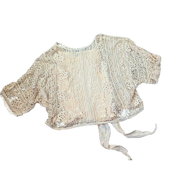 Democracy Wmns top sz XL crochet lace + embroidery+ camisole100% cotton see meas - Picture 10 of 11